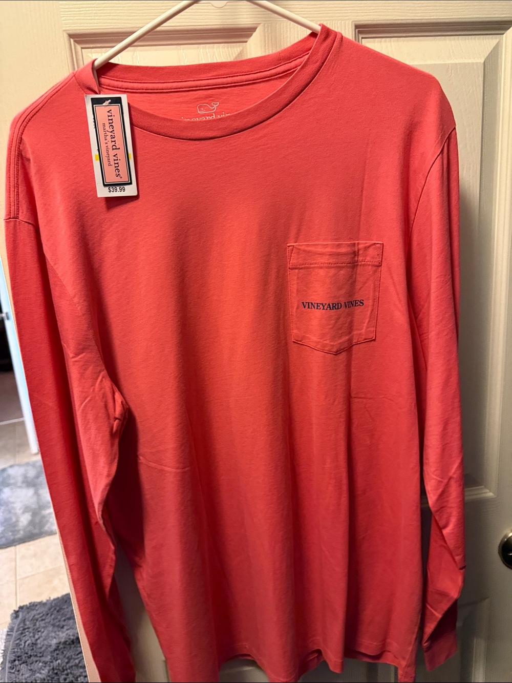 Vineyard Vines Coral Long Sleeve Pocket Tee